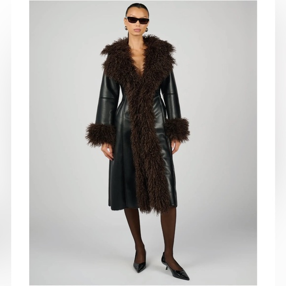 NWT WEWOREWHAT Penny Lane Coat Vegan Leather Black Brown Women’s Small 6580